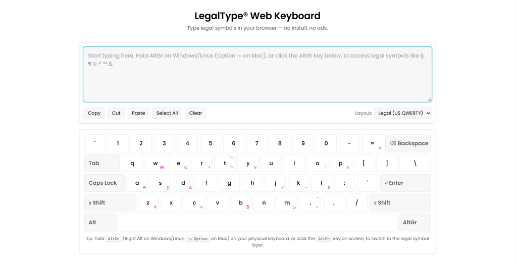 LegalType Launches Free Universal Web Keyboard